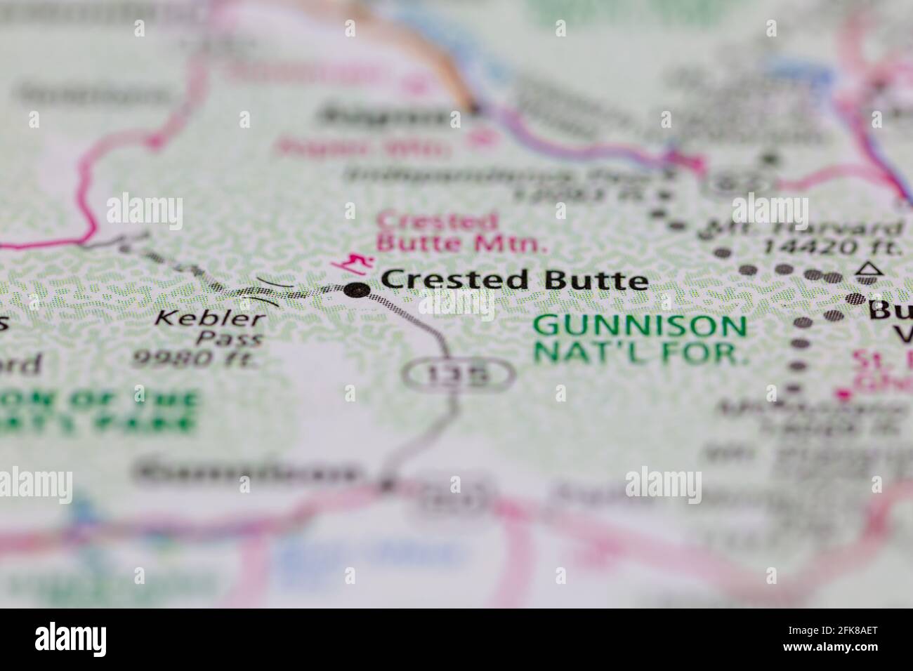 Crested Butte Colorado USA mostrato su una mappa geografica o. mappa stradale Foto Stock