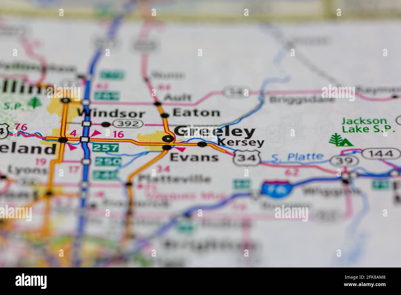 Greeley Colorado USA mostrato su una mappa geografica o su una strada mappa Foto Stock