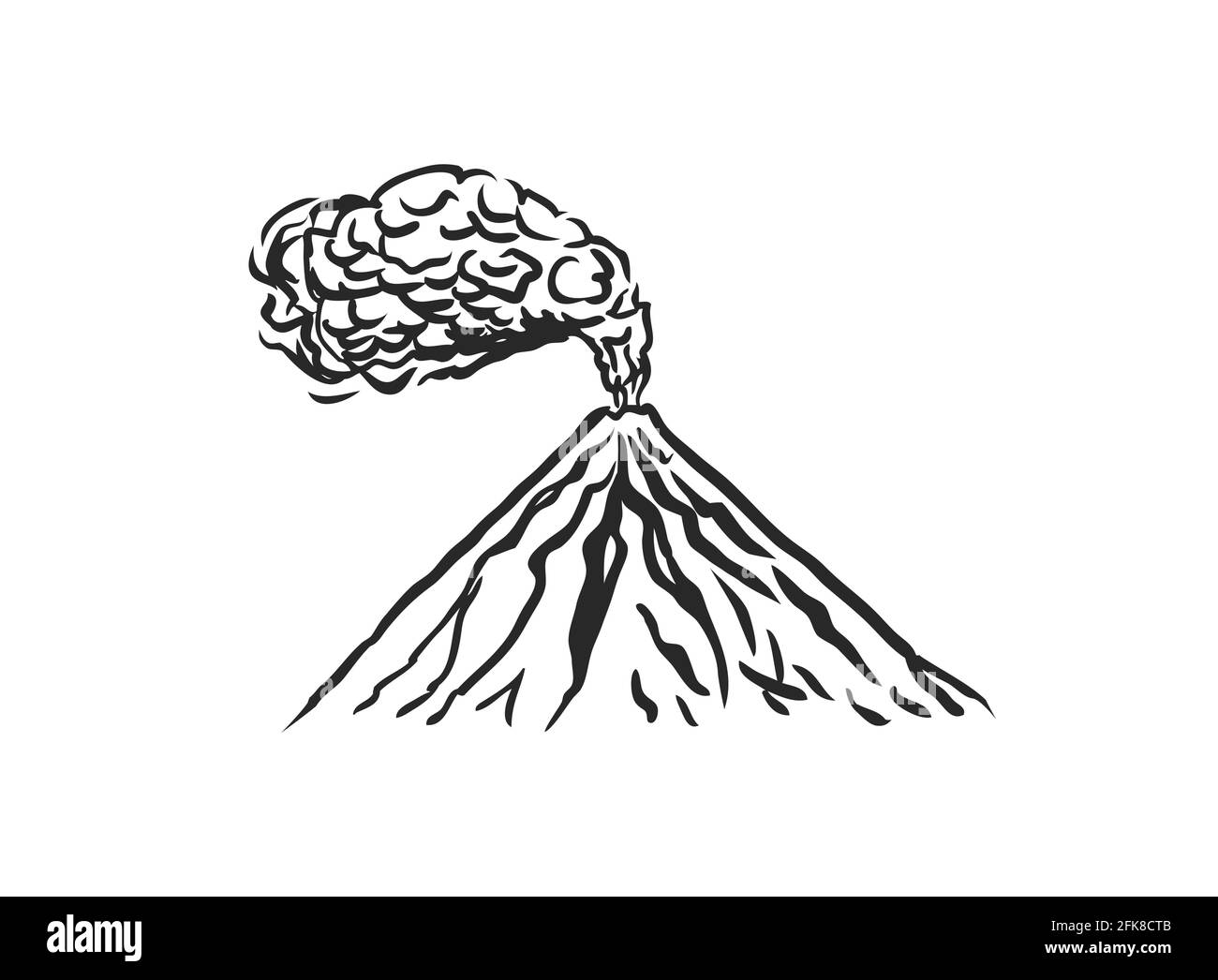 Schizzo del simbolo del vulcano. Fumo prima dell'eruzione. Illustrazione vettoriale Illustrazione Vettoriale