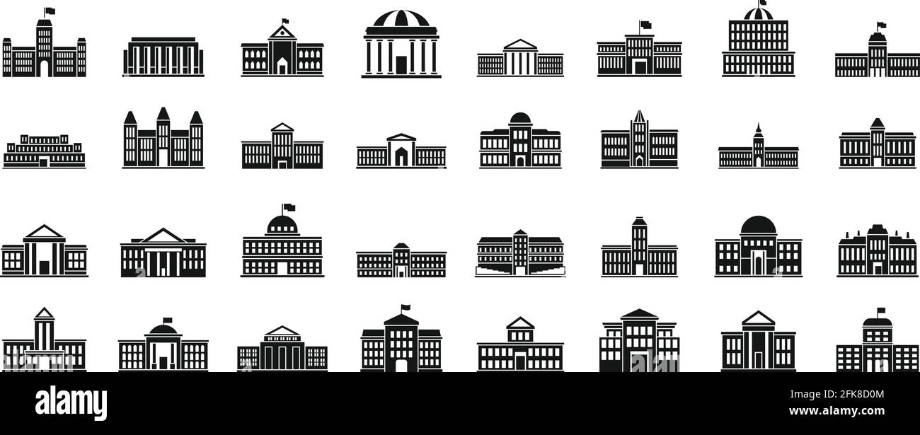 Set di icone della città del Parlamento, stile semplice Illustrazione Vettoriale