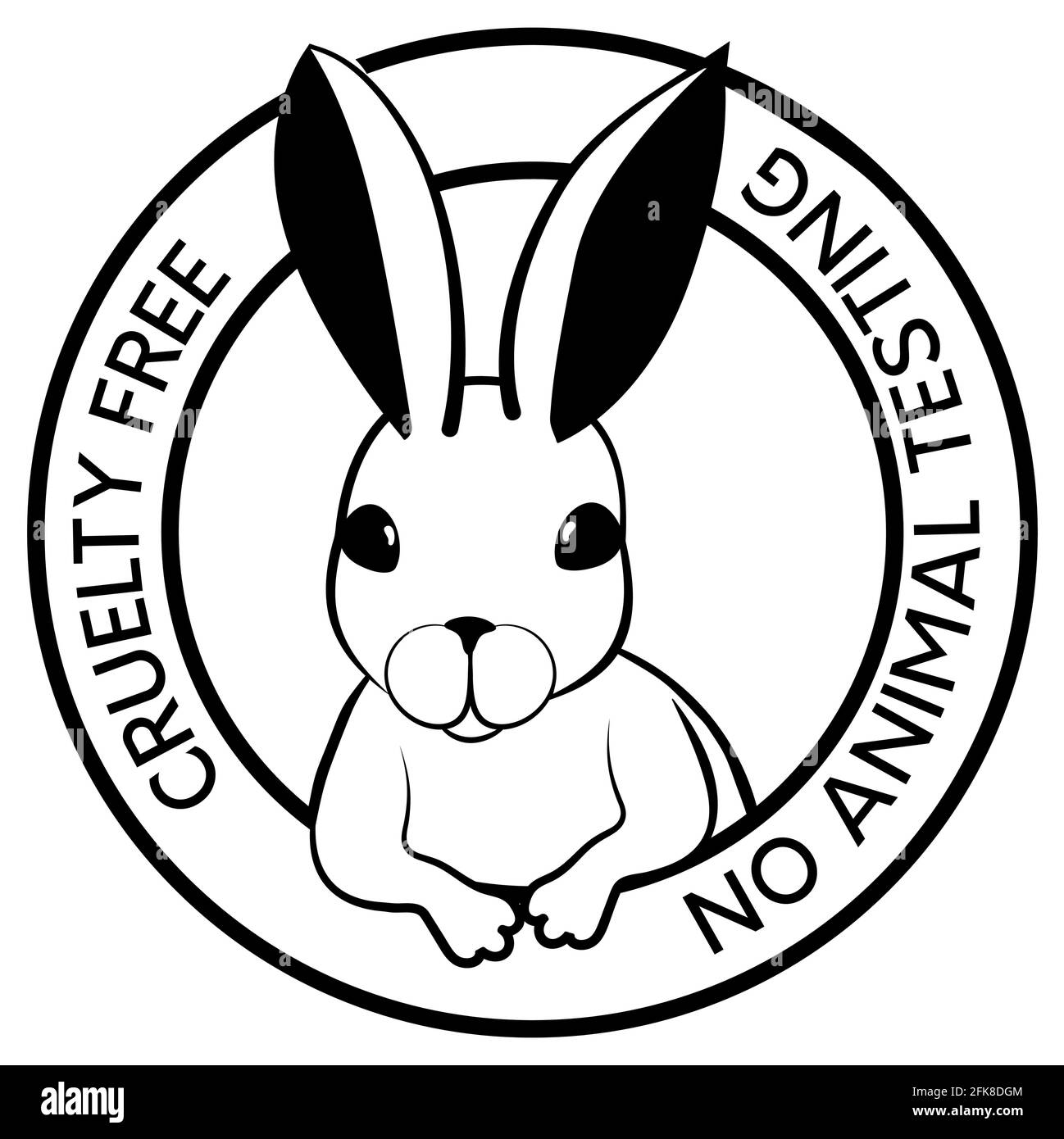 Design nero monocromatico senza crudeltà con simbolo di coniglio. Icona non testato su animali. Illustrazione vettoriale Illustrazione Vettoriale