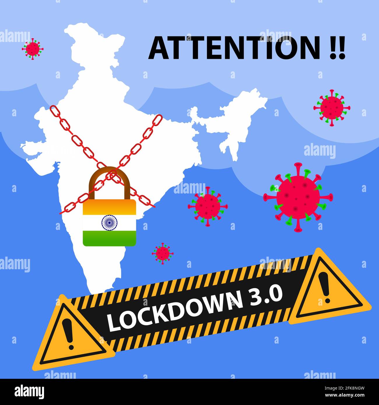 India ha esteso il blocco per combattere con la pandemia di Covid-19. Lockdown 3.0 sfondo con corona guerriero con maschera protettiva. Rimani a casa e rimani al sicuro in india. Illustrazione Vettoriale