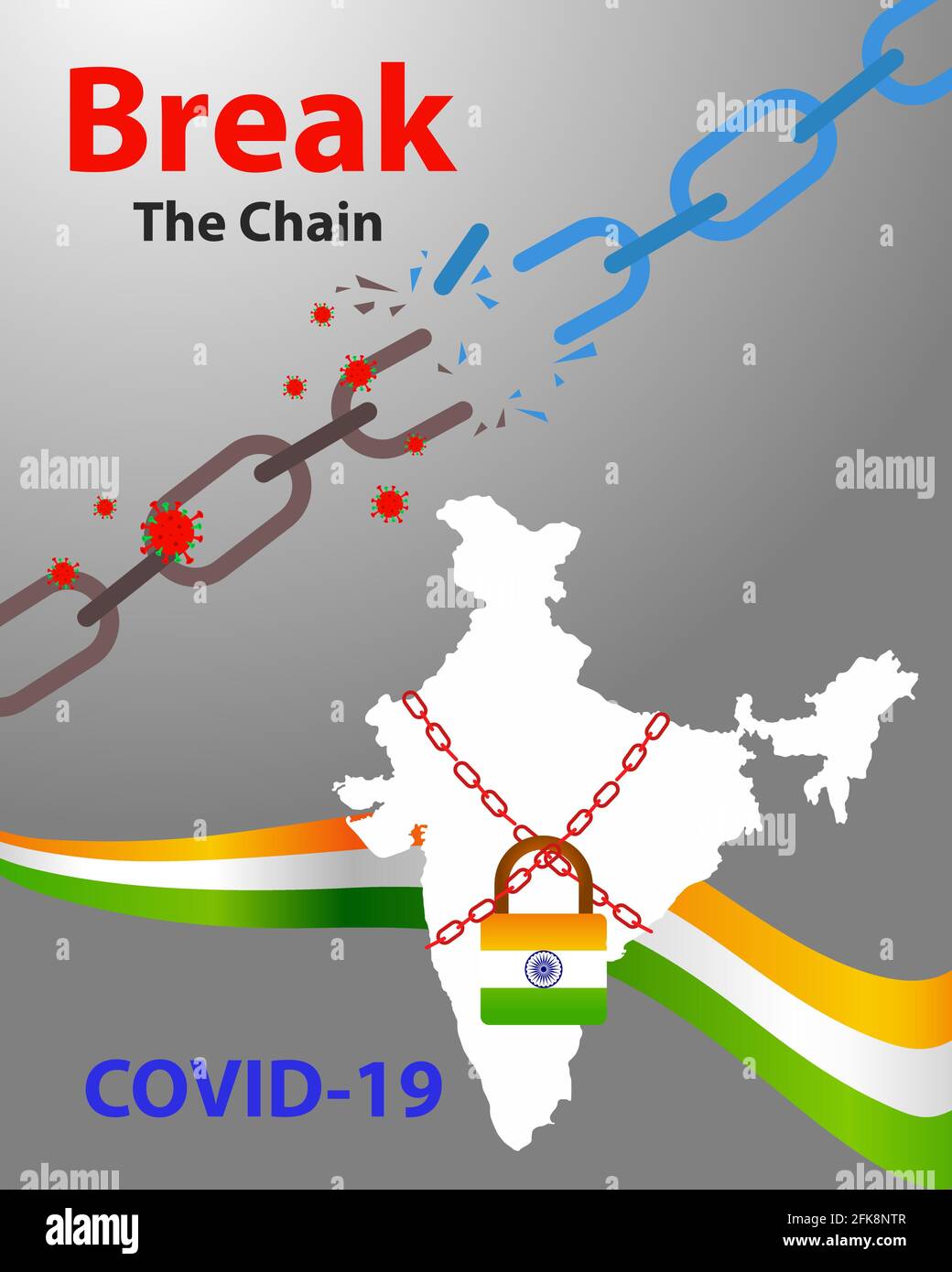 Rimani a casa e rompere la catena del coronavirus. Mantenere la distanza e superare Covid-19. I guerrieri Corona lavorano da casa. India contro il novel Coronavirus. Illustrazione Vettoriale