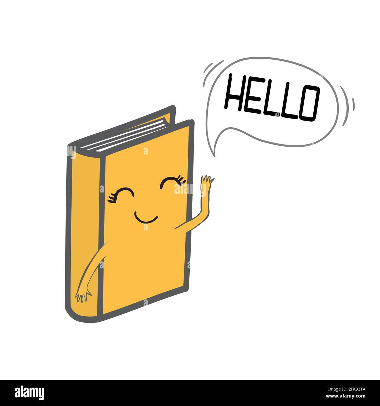 Simpatica illustrazione del libro. Carino personaggio cartoon libro racconta ai bambini favole. Icona piatta vettoriale isolata sullo sfondo. Illustrazione Vettoriale