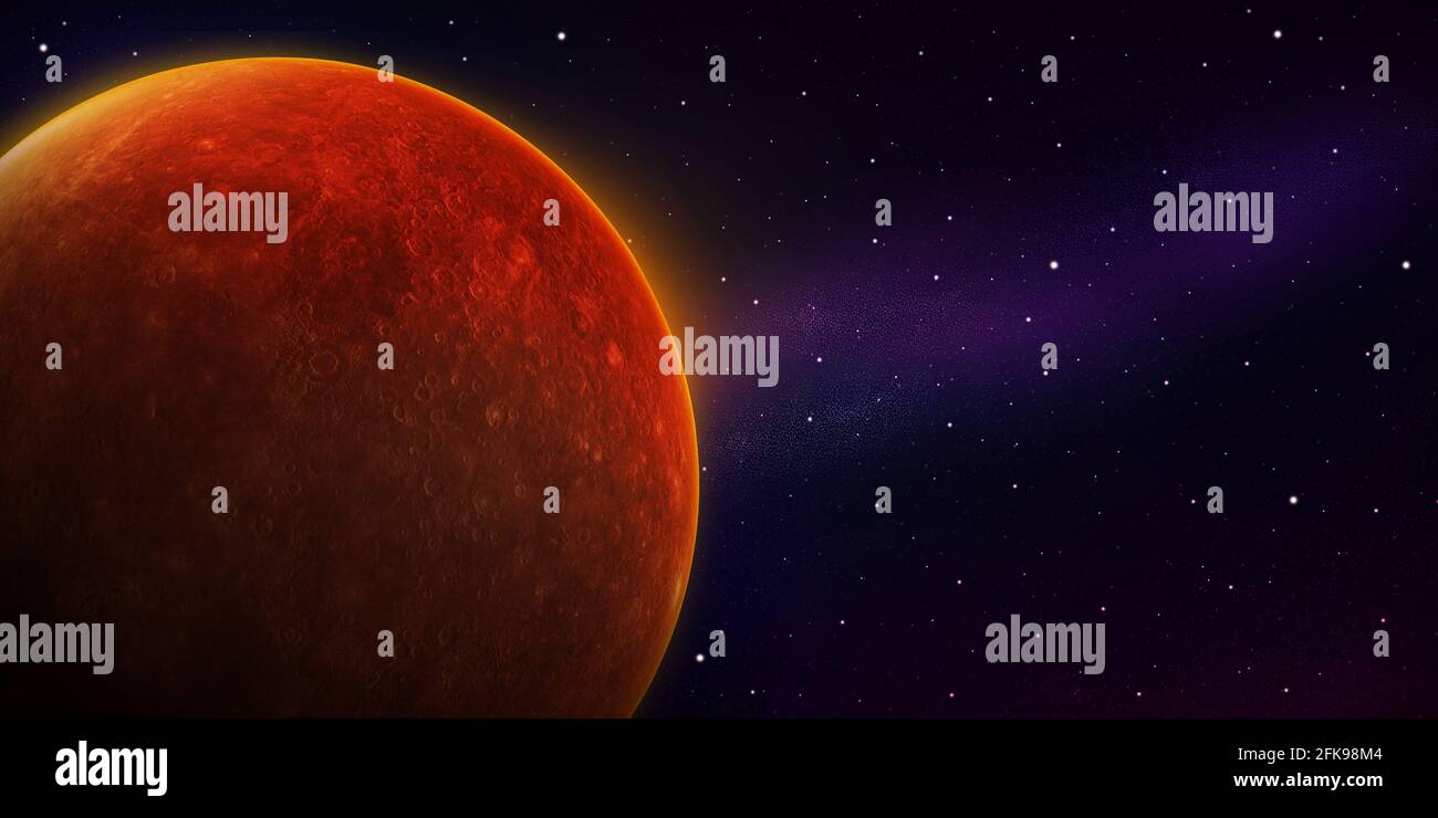 Splendido concetto di sfondo moderno con Red Planet 3D Rendered Abstract spazio e stelle Foto Stock