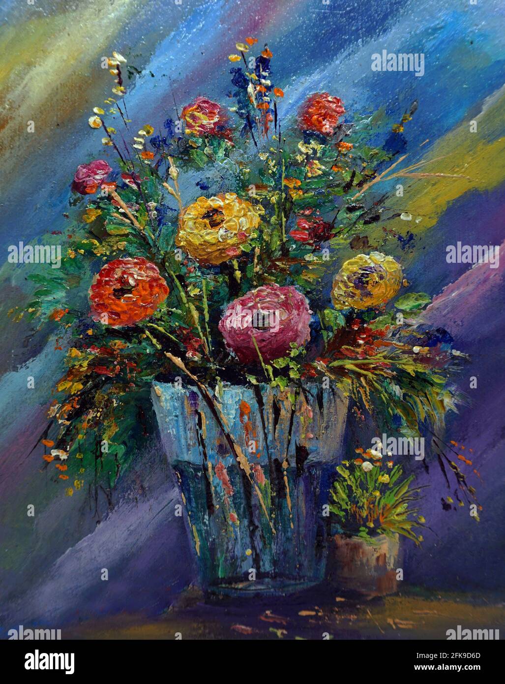 Pittura a olio classe arte , Fiori in gilet Foto Stock