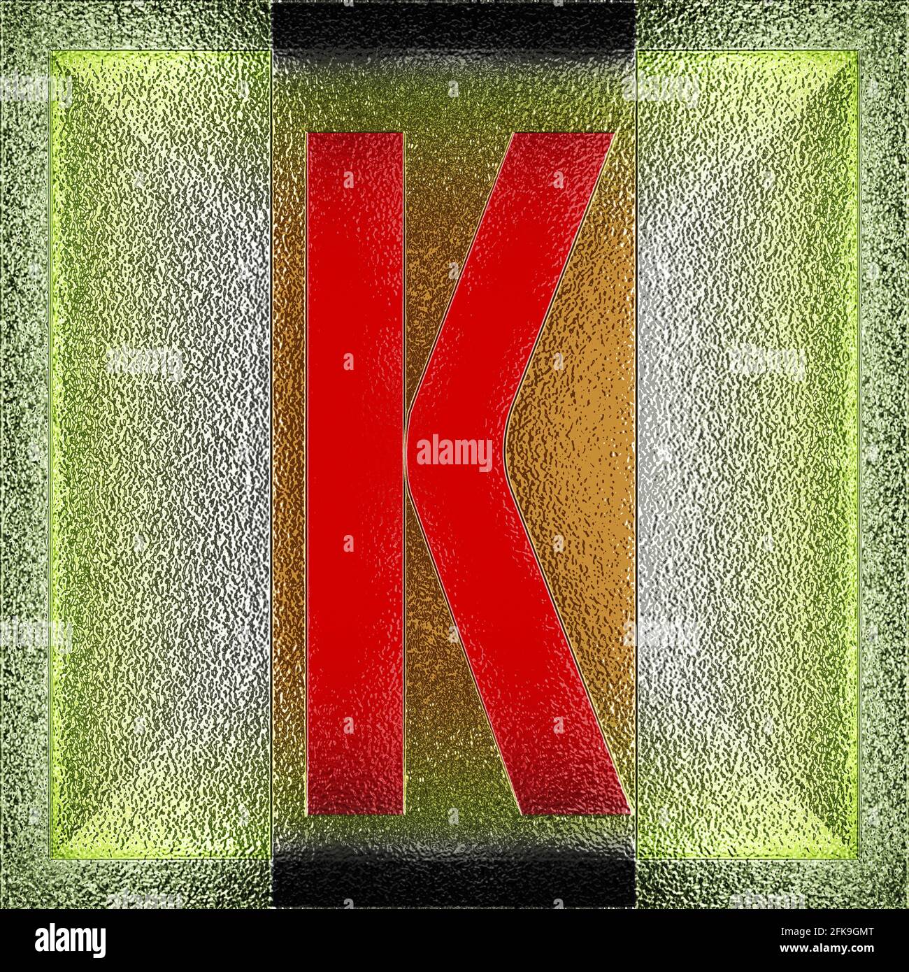 Grafico quadrato con il carattere maiuscolo K che rappresenta un maiuscolo lettera su metallo di foglio cromato Foto Stock