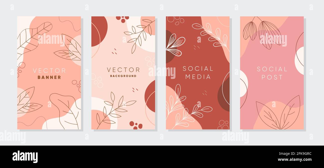 Set di sfondi astratti in stile creativo e alla moda con spazio di copia per il testo. Modelli modificabili per post, banner e pubblicità sui social media. Illustrazione Vettoriale