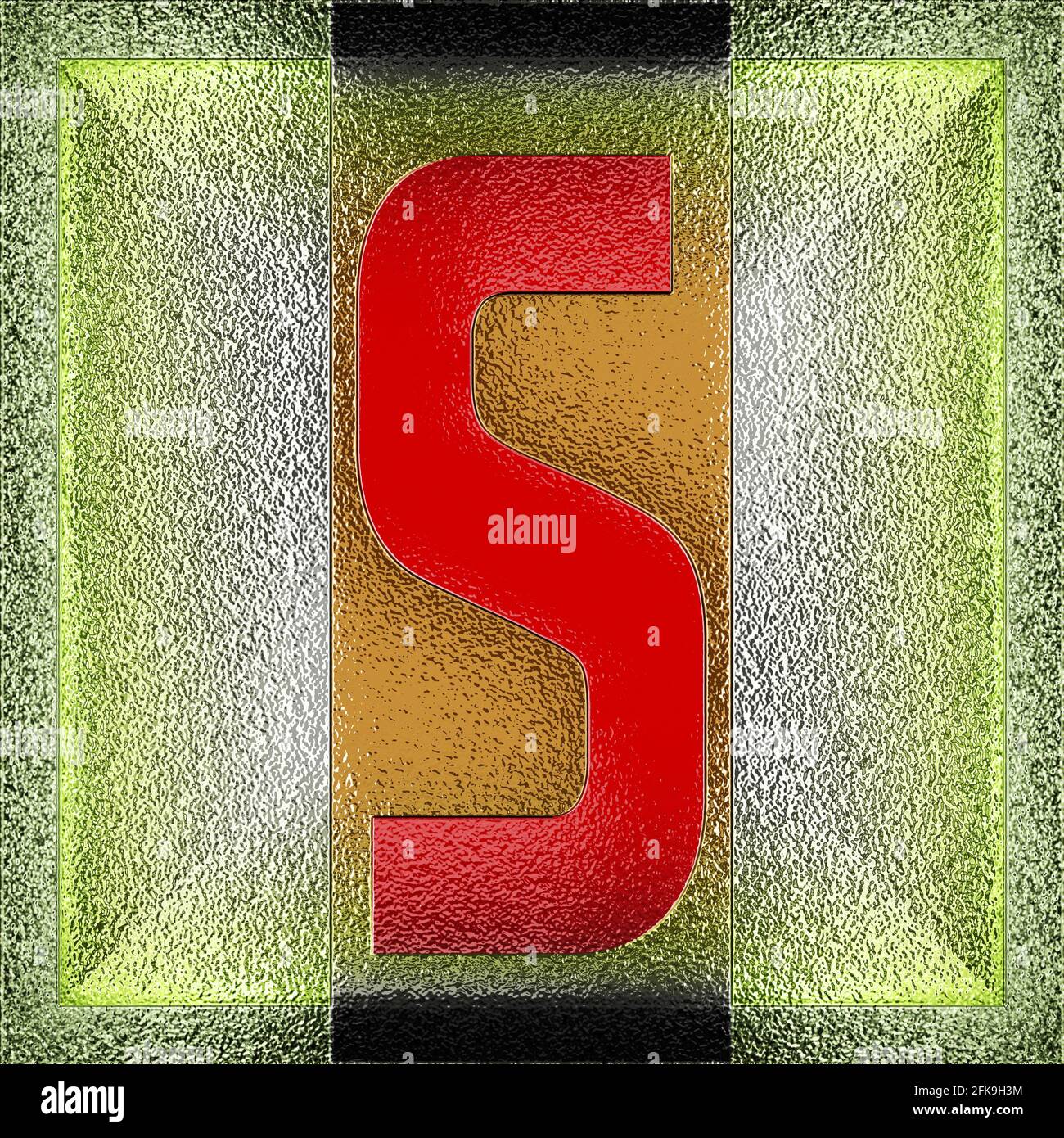 Grafica quadrata con il carattere maiuscolo S che rappresenta un maiuscolo lettera su metallo di foglio cromato Foto Stock