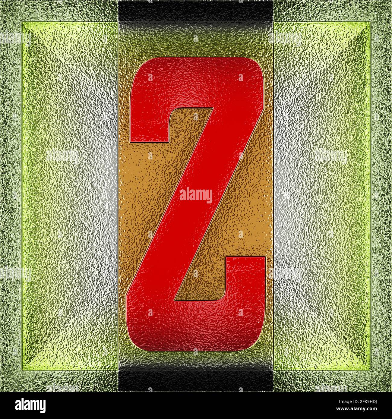 Grafico quadrato con il carattere maiuscolo Z che rappresenta un maiuscolo lettera su metallo di foglio cromato Foto Stock