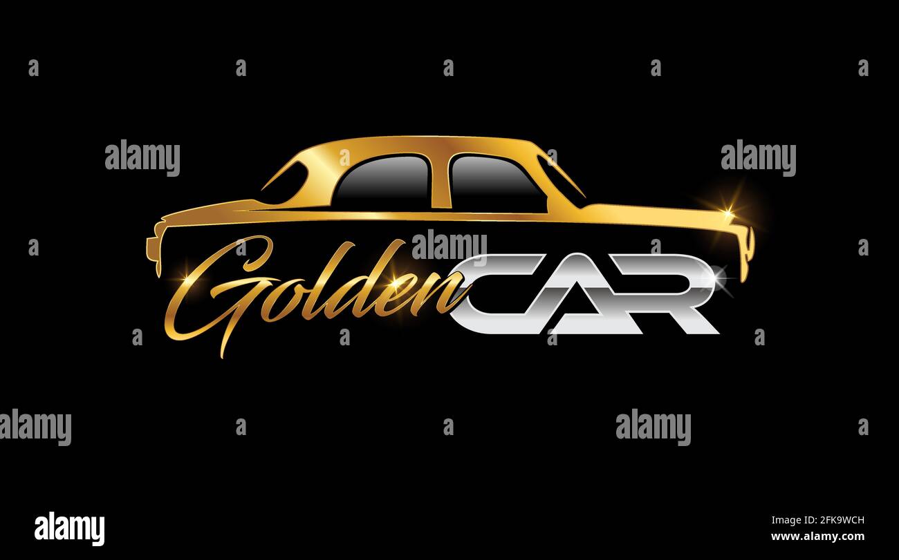 Un'illustrazione vettoriale del logo Golden Classic Car Sign in sfondo nero Illustrazione Vettoriale