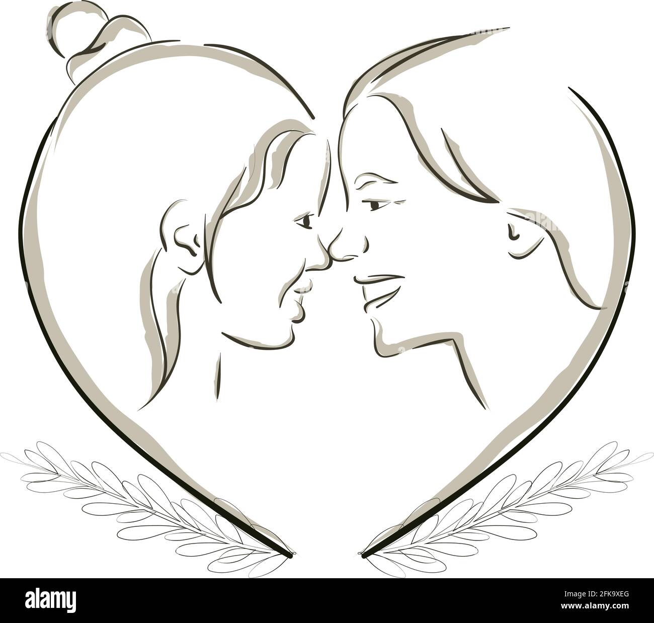 Schizzo del giorno della madre. Madre e figlia Illustrazione Vettoriale