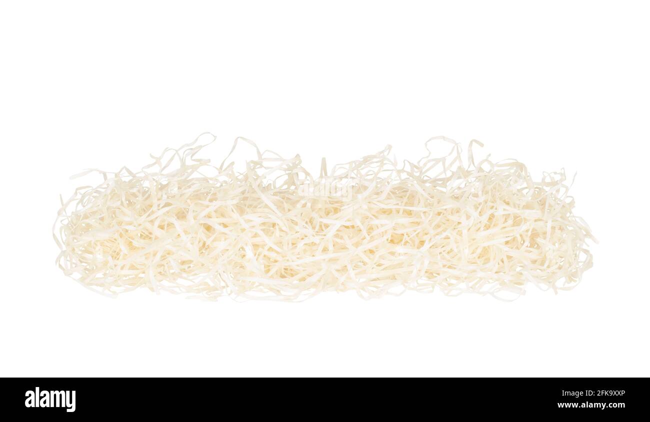 Materiale di imballaggio della paglia. Isolato su sfondo bianco. Foto Stock