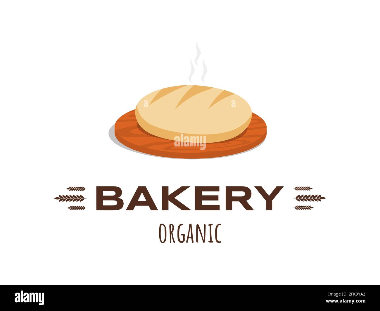 Design del logo biologico da forno con testo. Pane fresco gustoso vettore  piatto illustrazione isolato su sfondo bianco. Logotipo per panetterie,  caffè, ristorante, negozio o fast food. Simbolo della pasticceria  artigianale Immagine