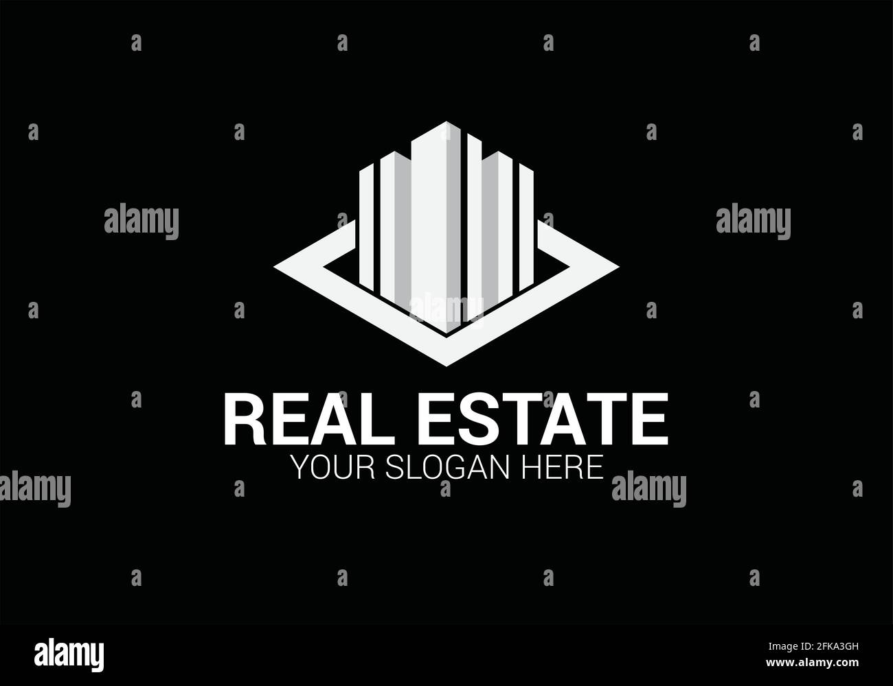 Modello creativo di design del logo immobiliare. Vettore e illustrazione. Segno e simbolo. Illustrazione Vettoriale