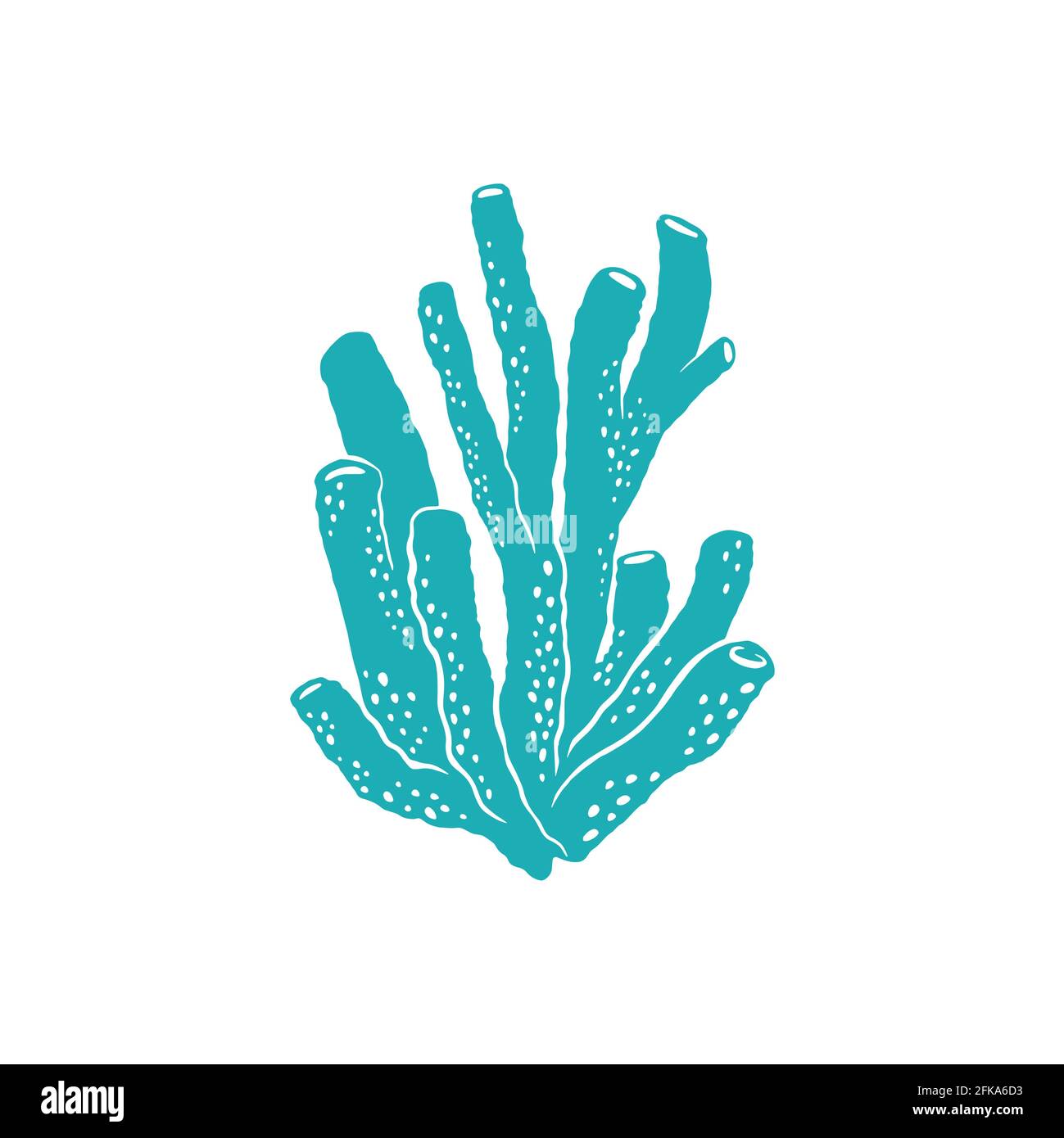Alghe con tubi a bolle isolato icona corallo morbido. Pelle di funghi vettoriale corallo coltivato sul fondo del mare, decorazione dell'acquario. Corallo blu, acquatica sottostante Illustrazione Vettoriale