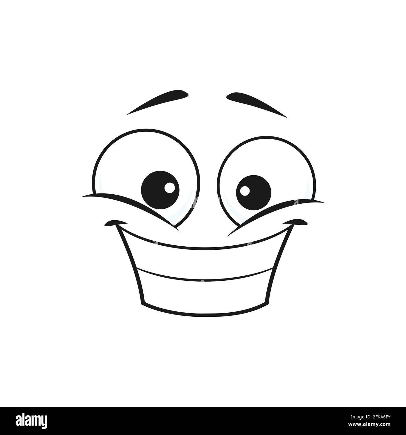 Emoji sorridente con un'icona di isolamento del grande sorriso toothy. Vettore grinning sorridente che mostra i denti, faccia felice con ampio sorriso. Emoji sorridente con occhi grandi, soc Illustrazione Vettoriale