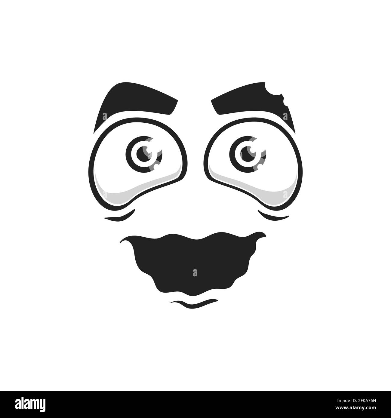 Cartone animato faccia isolato vettore sorriso pazzo con ampi occhi ipnotizzati aperti e bocca tremare. Divertente emoji facciale o stupido personaggio felice emozione, comico Illustrazione Vettoriale