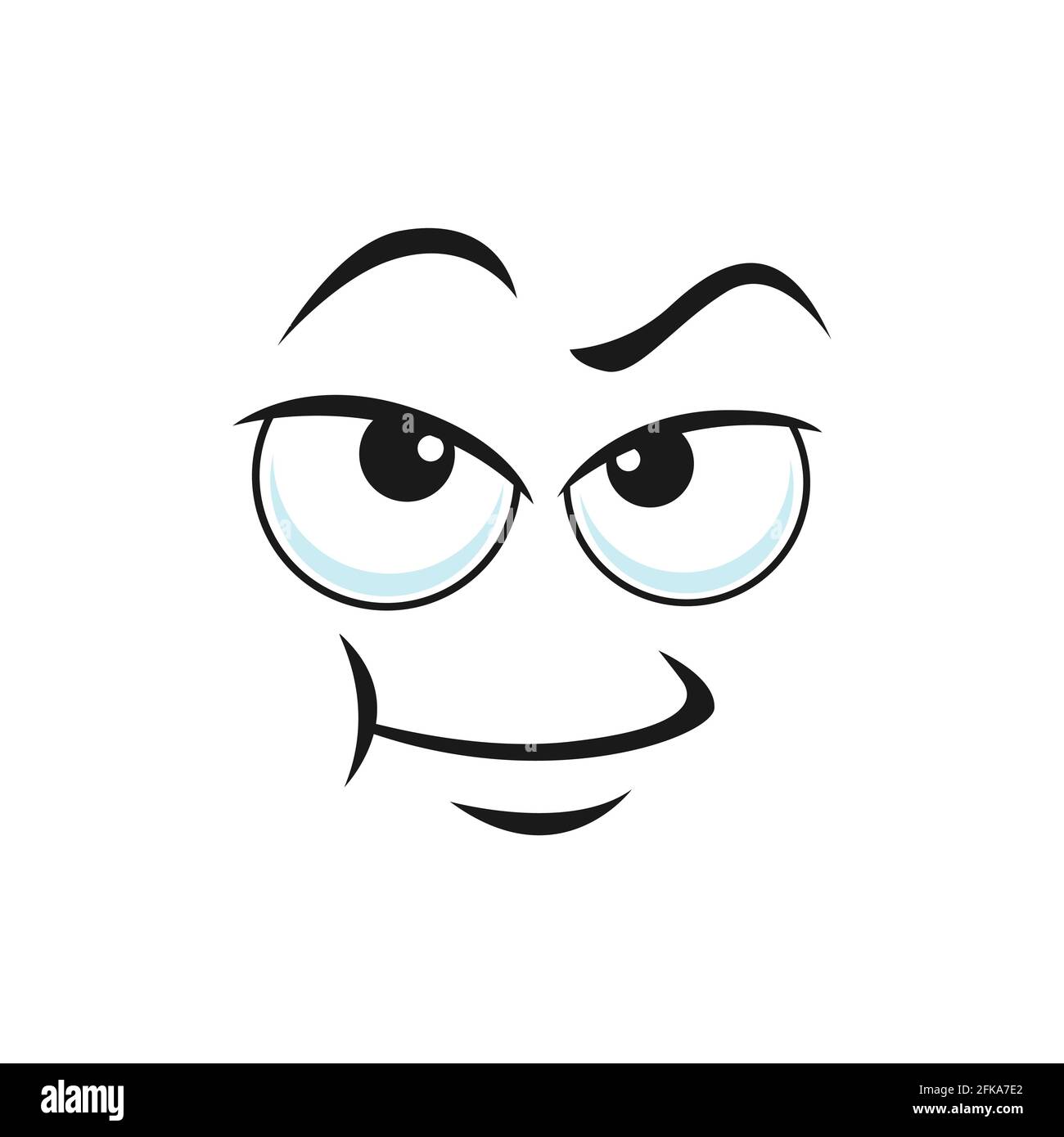 Espressione emoticon incredulità, emoji umore triste distrusted icona linea artistica isolata. Vettore emoticon sospette con faccia arrabbiata. Emoji diffidente con BI Illustrazione Vettoriale