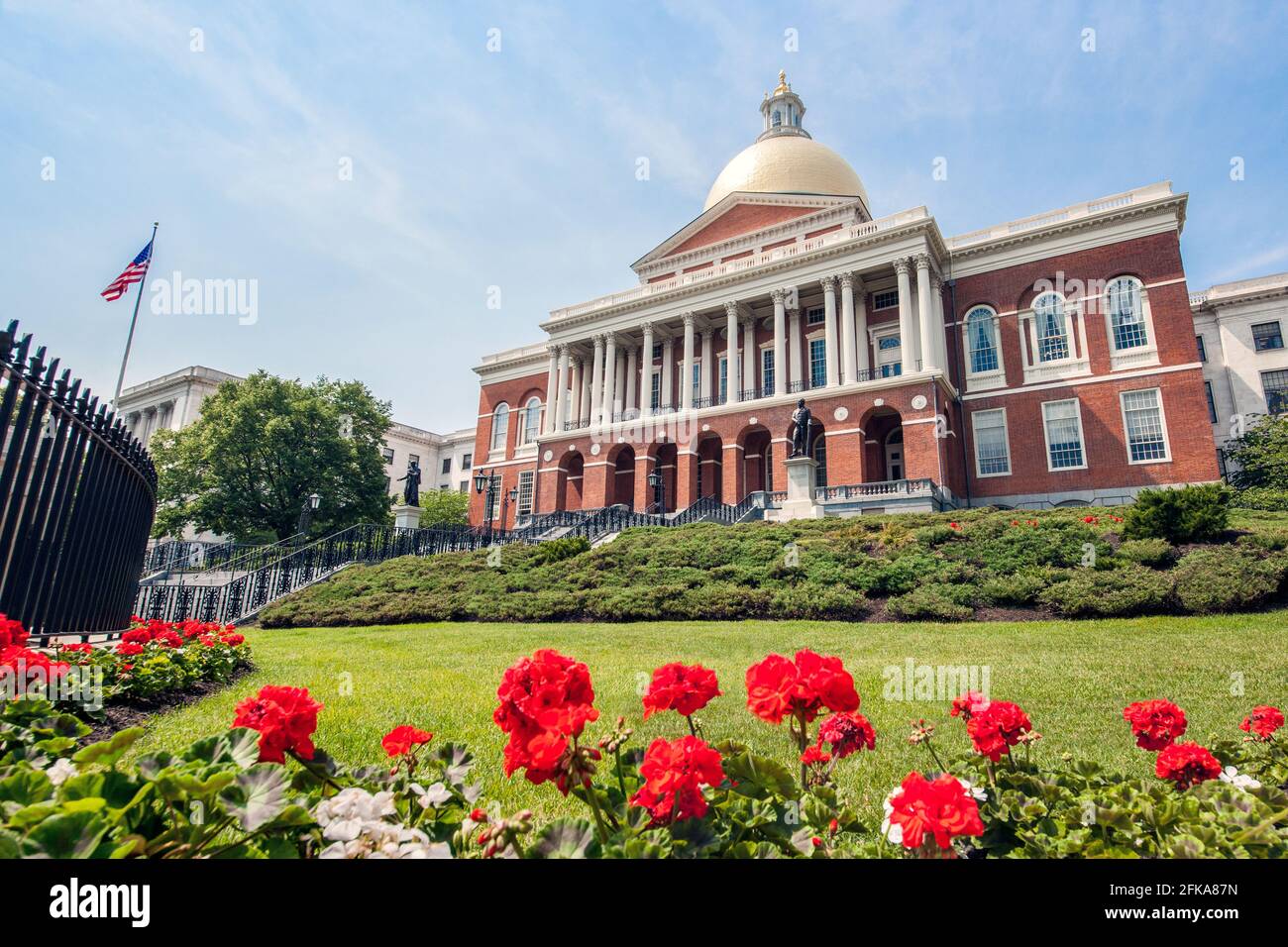 La Massachusetts state House è il campidoglio dello stato e sede del governo del Commonwealth of Massachusetts, situato nel quartiere di Beacon Hill. Foto Stock