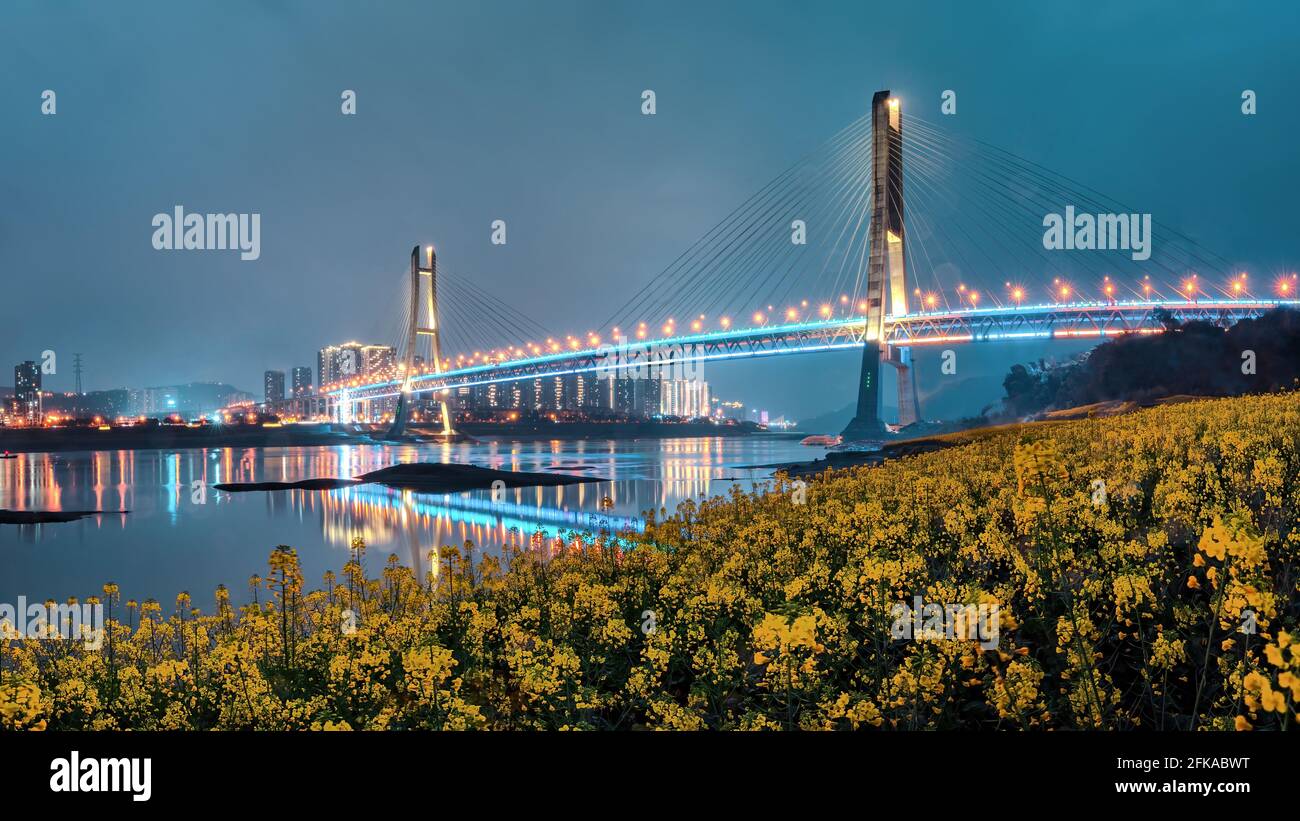 L'architettura urbana - il ponte primaverile del fiume changjiang a chongqing Foto Stock