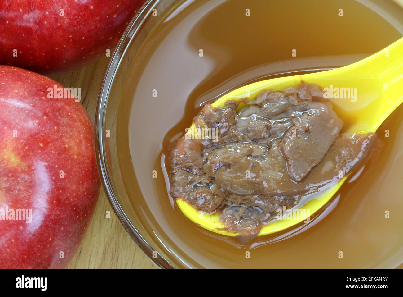 Un cucchiaio di enzimi Madre su una ciotola di crudo e aceto organico di  sidro di mela non filtrato Foto stock - Alamy