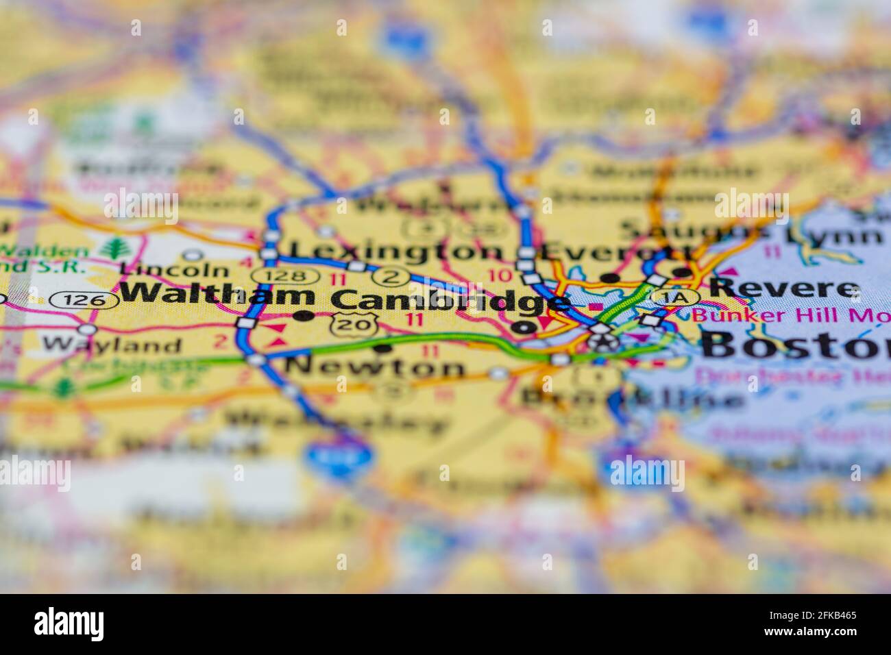 Cambridge, Massachusetts USA, visualizzata su una mappa geografica o su una strada mappa Foto Stock