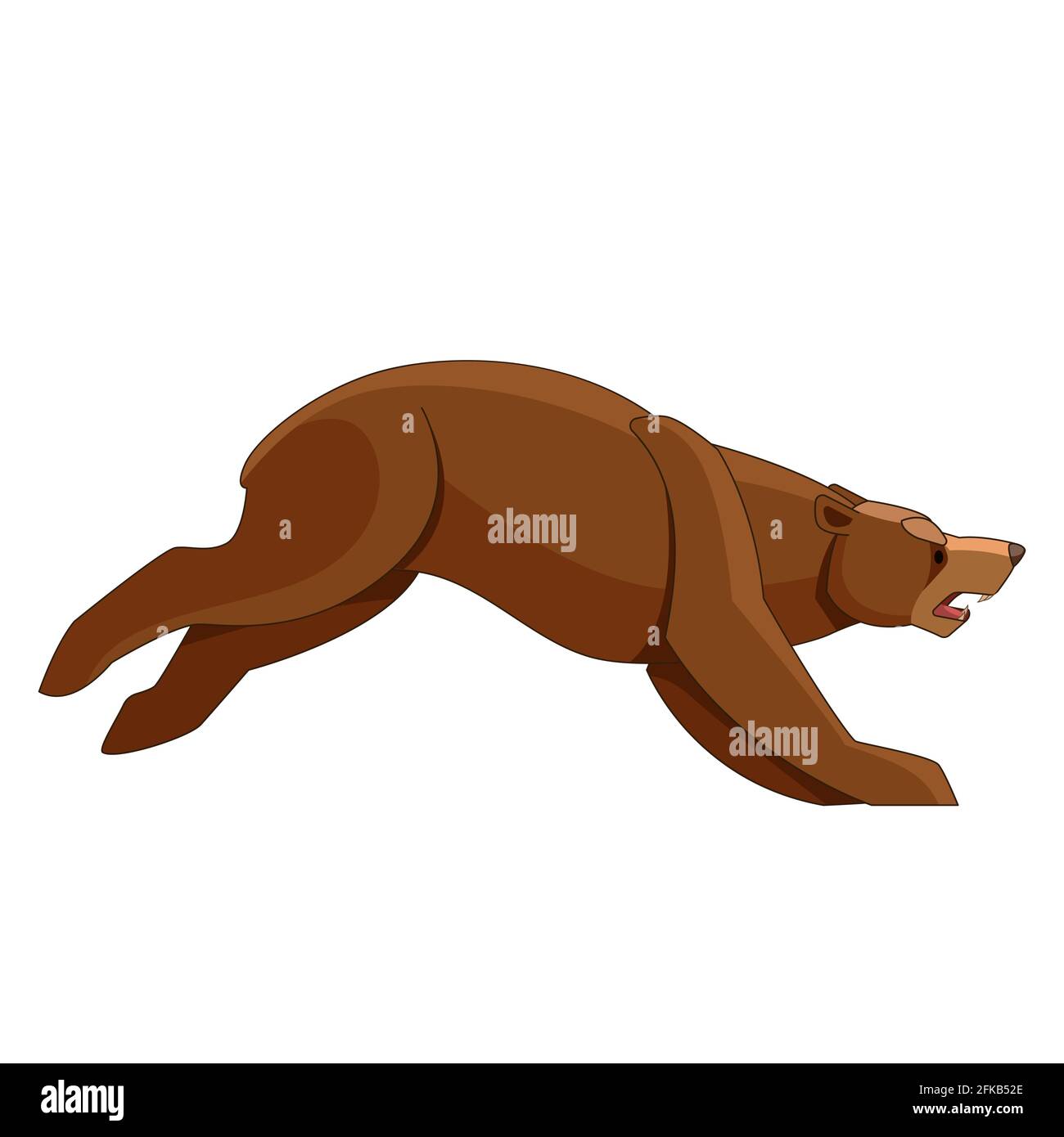 Orso arrabbiato correre e attaccare. Cartoon, immagine vettoriale piatta isolata su sfondo bianco Illustrazione Vettoriale