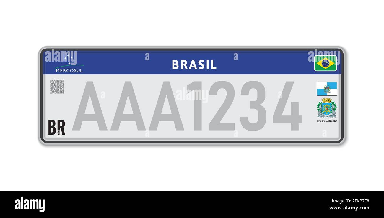 Targa del numero dell'auto Rio de Janeiro. Patente di immatricolazione del Brasile. Misure standard europee Illustrazione Vettoriale