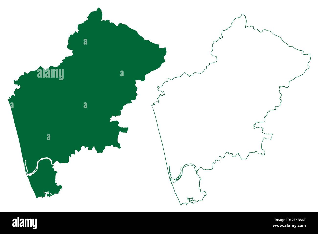 Distretto di Malappuram (Stato del Kerala, Repubblica dell'India) illustrazione vettoriale della mappa, schizzo della mappa di Malappuram Illustrazione Vettoriale