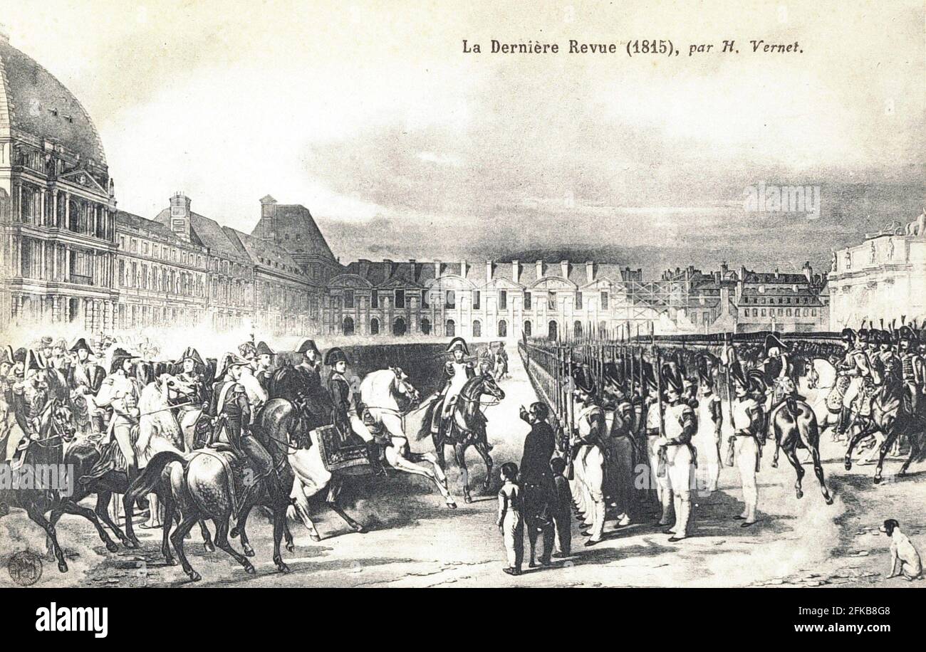 I cento giorni: Napoleone i ispezionando i suoi soldati per l'ultima volta. 1815 Parigi, Fondazione Napoléon Foto Stock