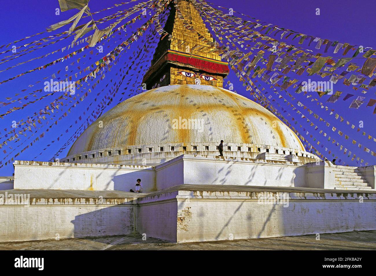 Gli occhi di Boudhanath stupa, Nepal, valle di Kathmandu, Boddnath Foto Stock