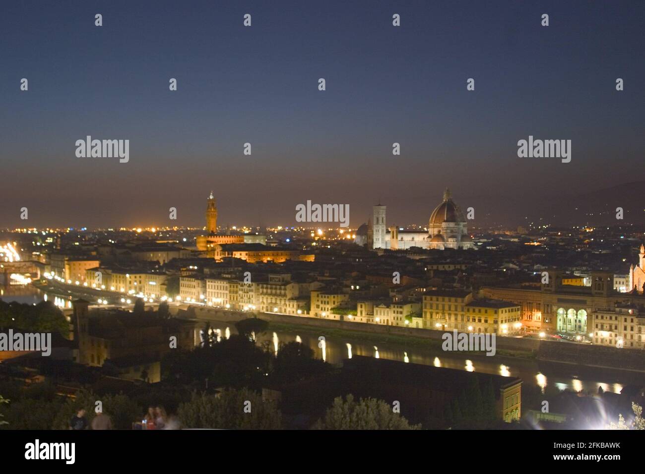 Firenze di notte, Palazzo Vecchio e Cattedrale, Italia, Toscana, Firenze Foto Stock