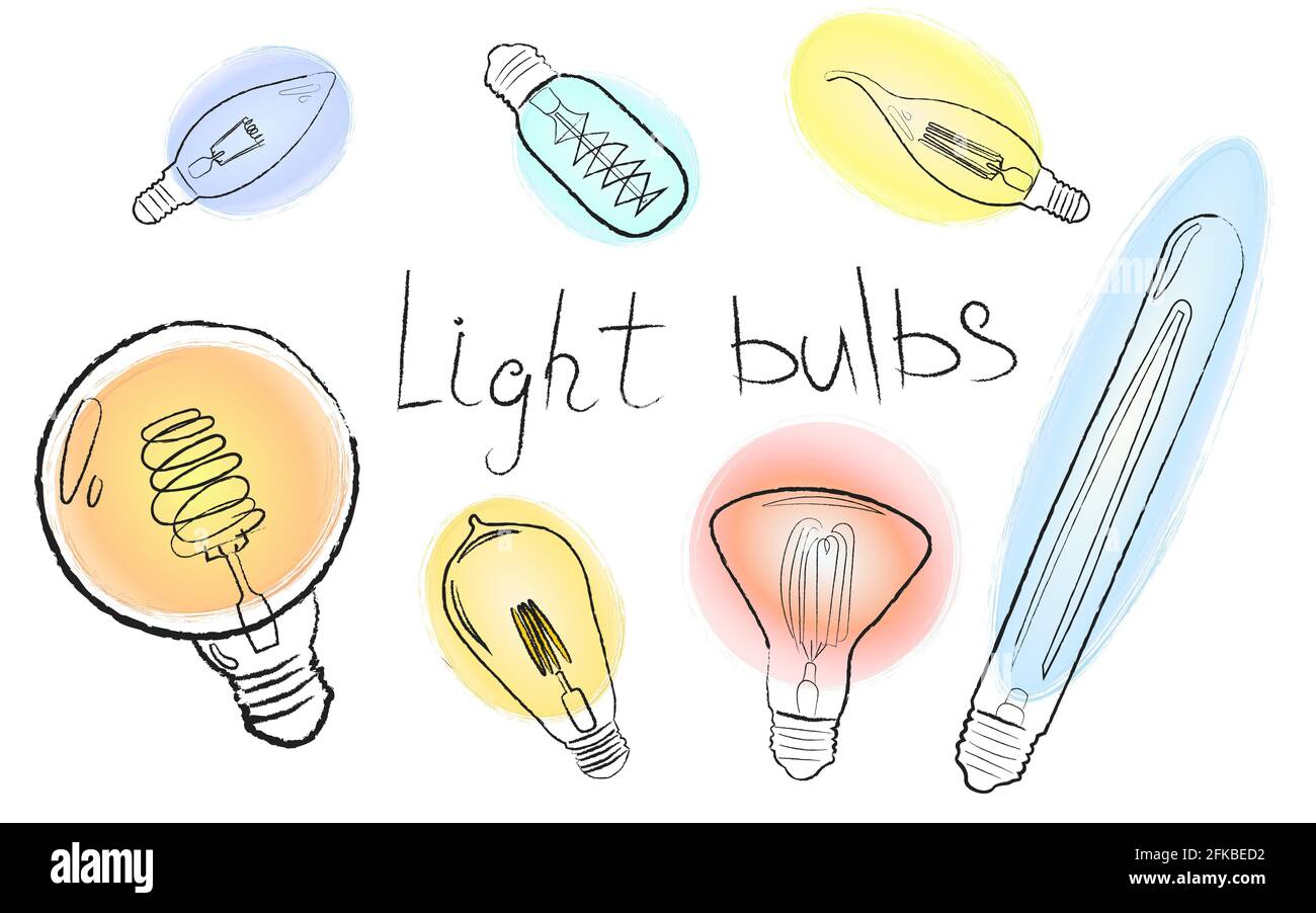 Serie vettoriale di lampadine decorative con luce di colore diverso Illustrazione Vettoriale