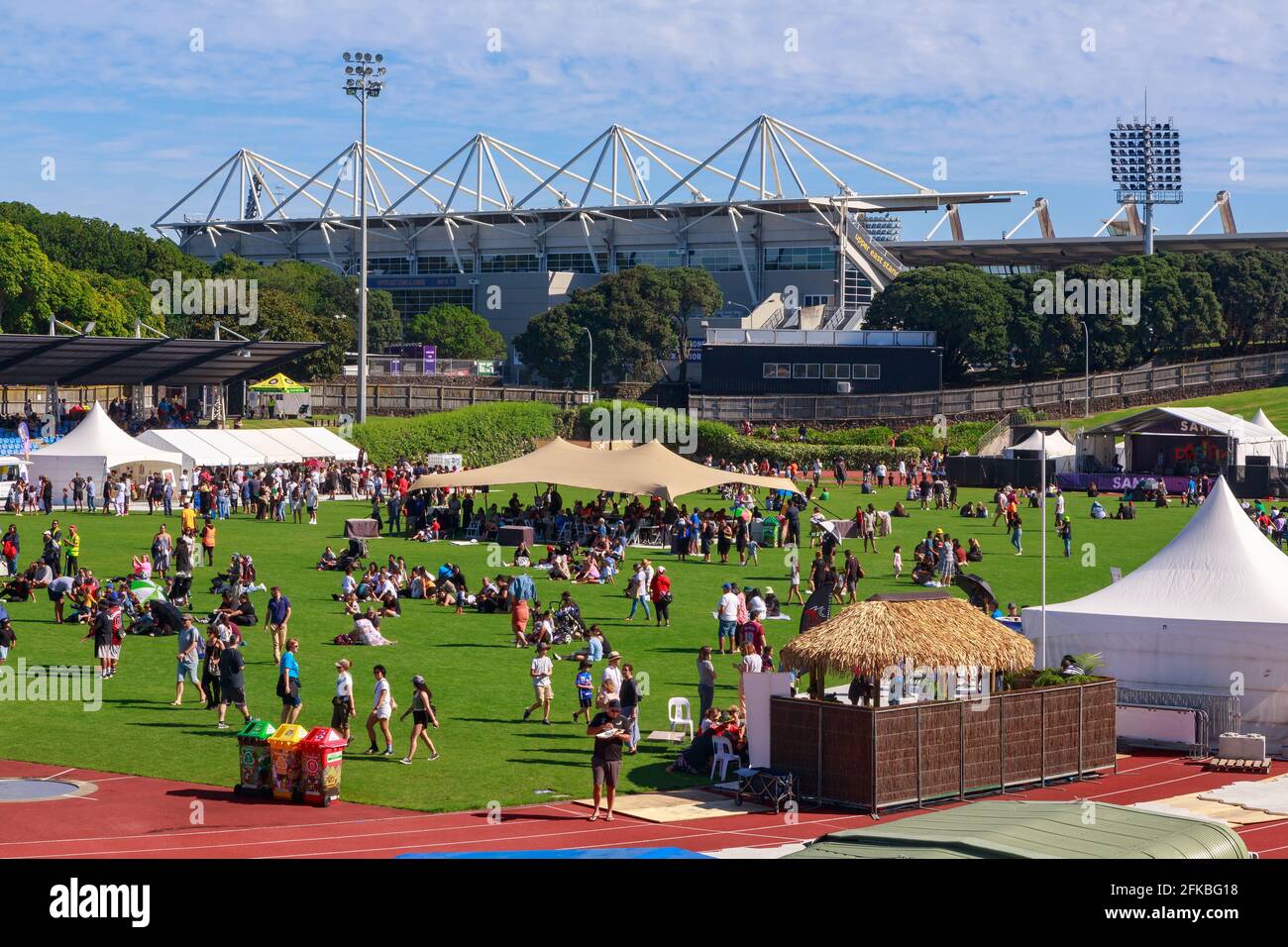 Mount Smart Stadium, Auckland, Nuova Zelanda, con una folla riunita per il Pasifika Festival Foto Stock