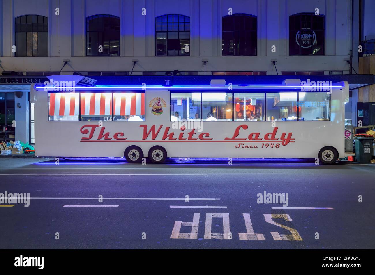 'The White Lady', un famoso cart gastronomico di Auckland, Nuova Zelanda. L'attività è in funzione dal 1948 Foto Stock