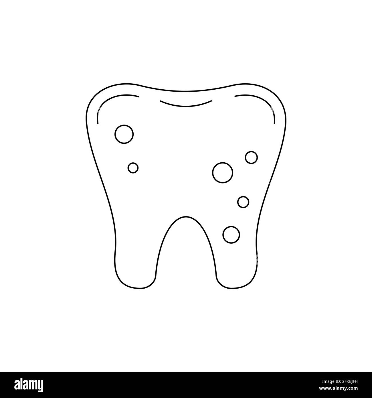 Dente con placca dentale linea icona arte isolato su sfondo bianco. Illustrazione Vettoriale