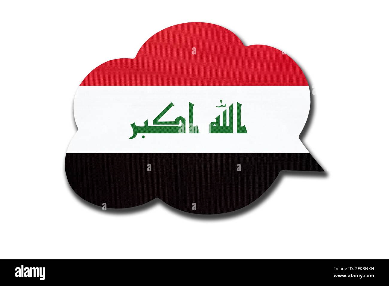 bolla del discorso 3d con bandiera nazionale irachena isolata su sfondo bianco. Parla e impara l'arabo. Simbolo del paese dell'Iraq. Comunicazione mondiale s Foto Stock