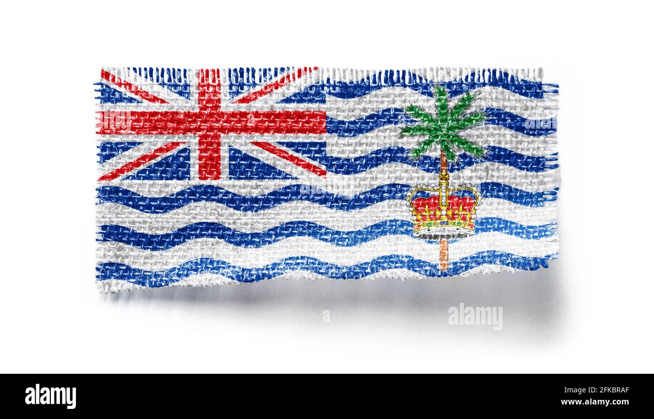 Il territorio britannico dell'Oceano Indiano bandiera su un pezzo di stoffa su sfondo bianco Foto Stock