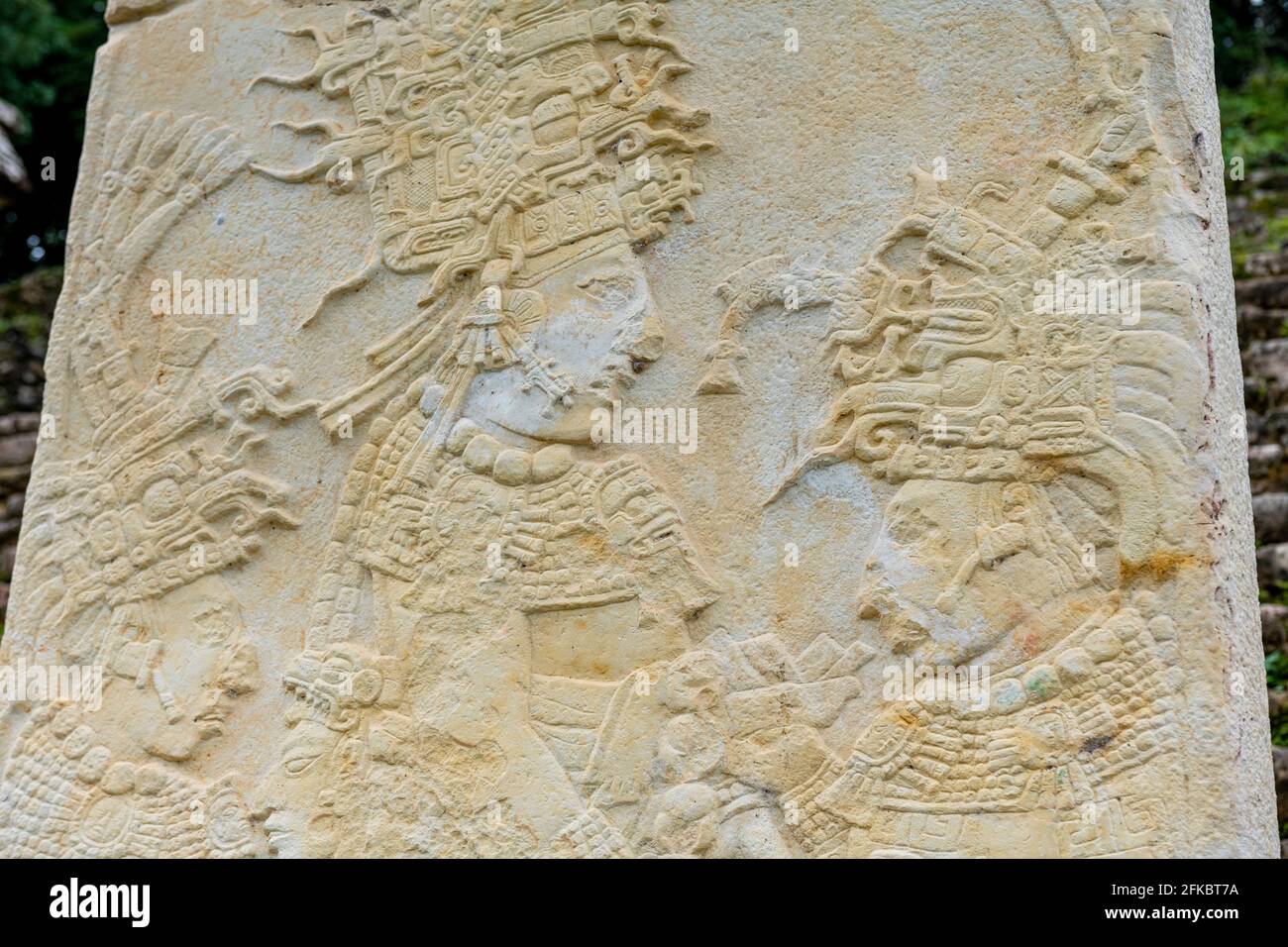 Vecchie iscrizioni presso l'antico sito archeologico Maya di Bonampak, Chiapas, Messico, Nord America Foto Stock
