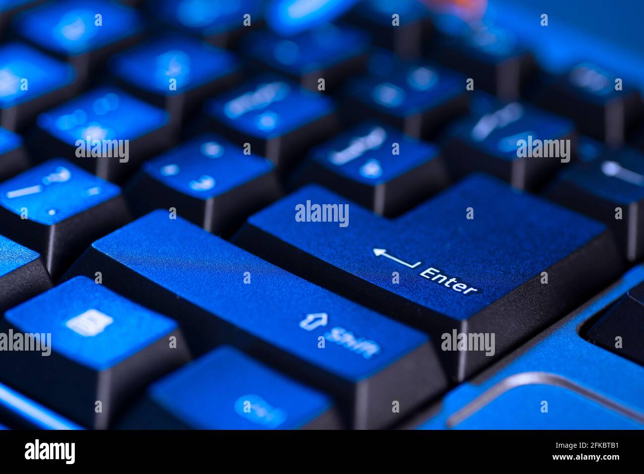 Pulsante di invio primo piano. Primo piano della tastiera del computer. Foto Stock