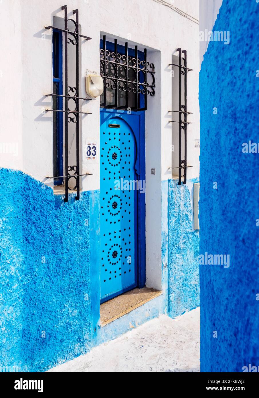 Blue Street a Kasbah della regione di Udayas, Rabat, Rabat-sale-Kenitra, Marocco, Africa del Nord, Africa Foto Stock