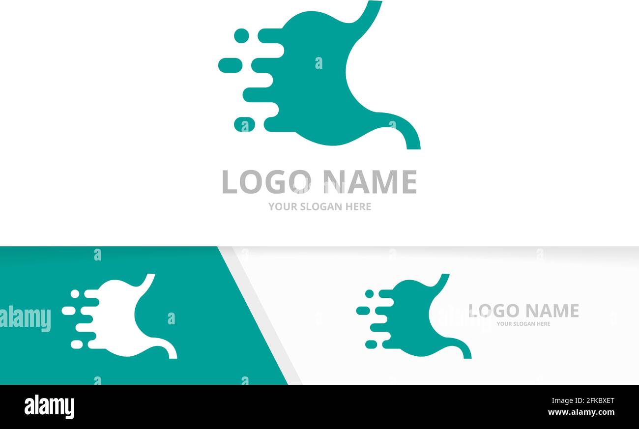 Combinazione di logo Vector Fast stomaco. Modello di logotipo del tratto gastrointestinale Speed. Illustrazione Vettoriale