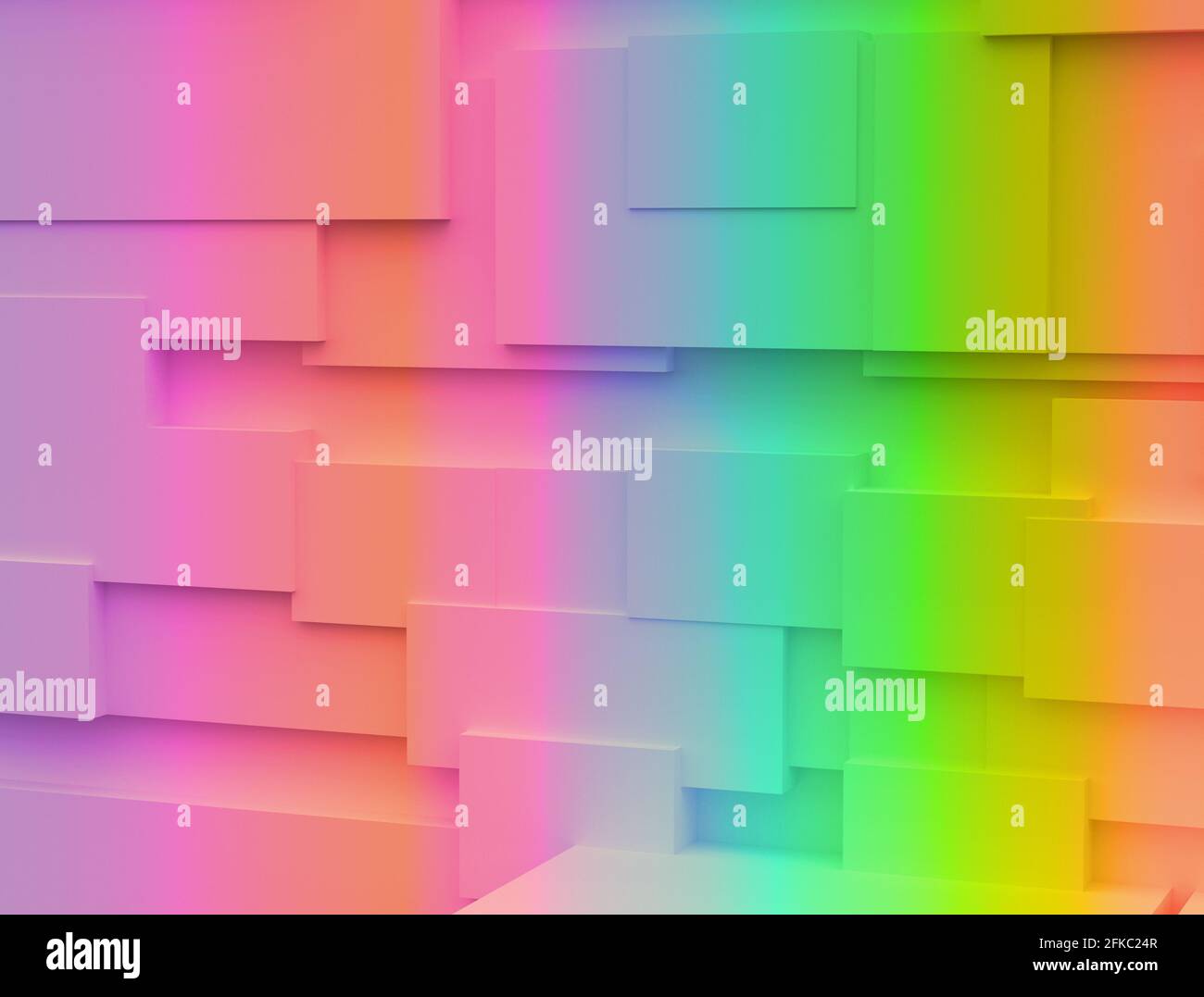 Sfondo astratto luminoso dalle forme geometriche. Oggetti colorati. Scena 3d minima. Rendering 3D. Foto Stock