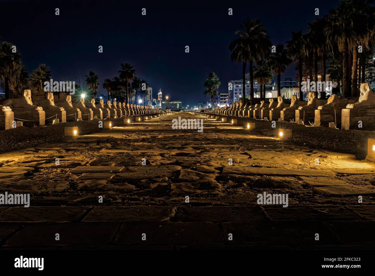 Un viale di sfingi umani che collegano i templi di Karnak e Luxor Foto Stock