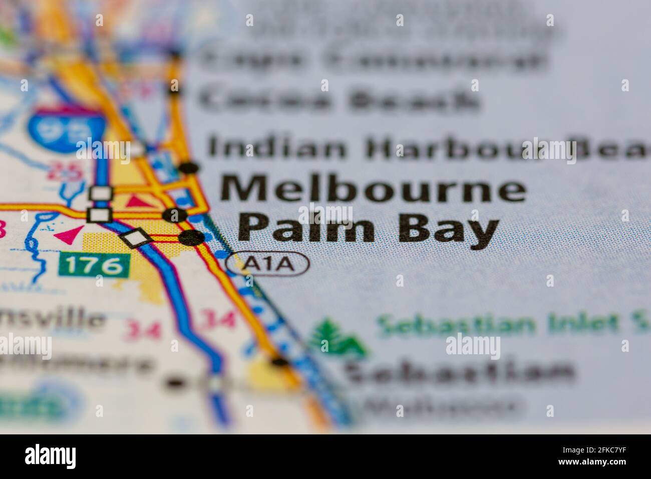 Palm Bay Florida USA visualizzata su una mappa geografica o. mappa stradale Foto Stock