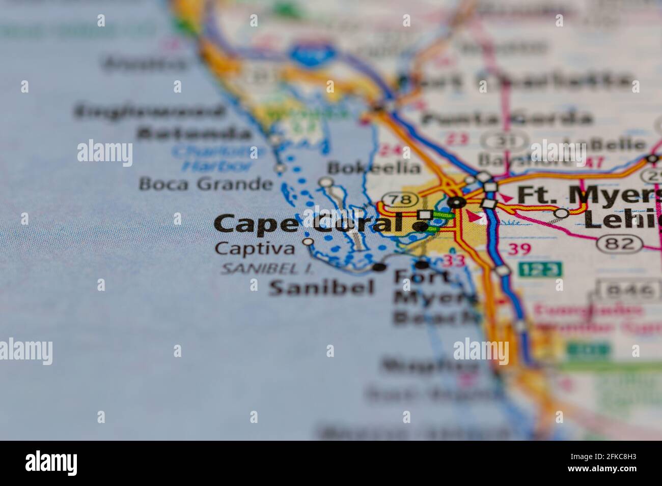 Cape Coral Florida USA mostrato su una mappa geografica o. mappa stradale Foto Stock