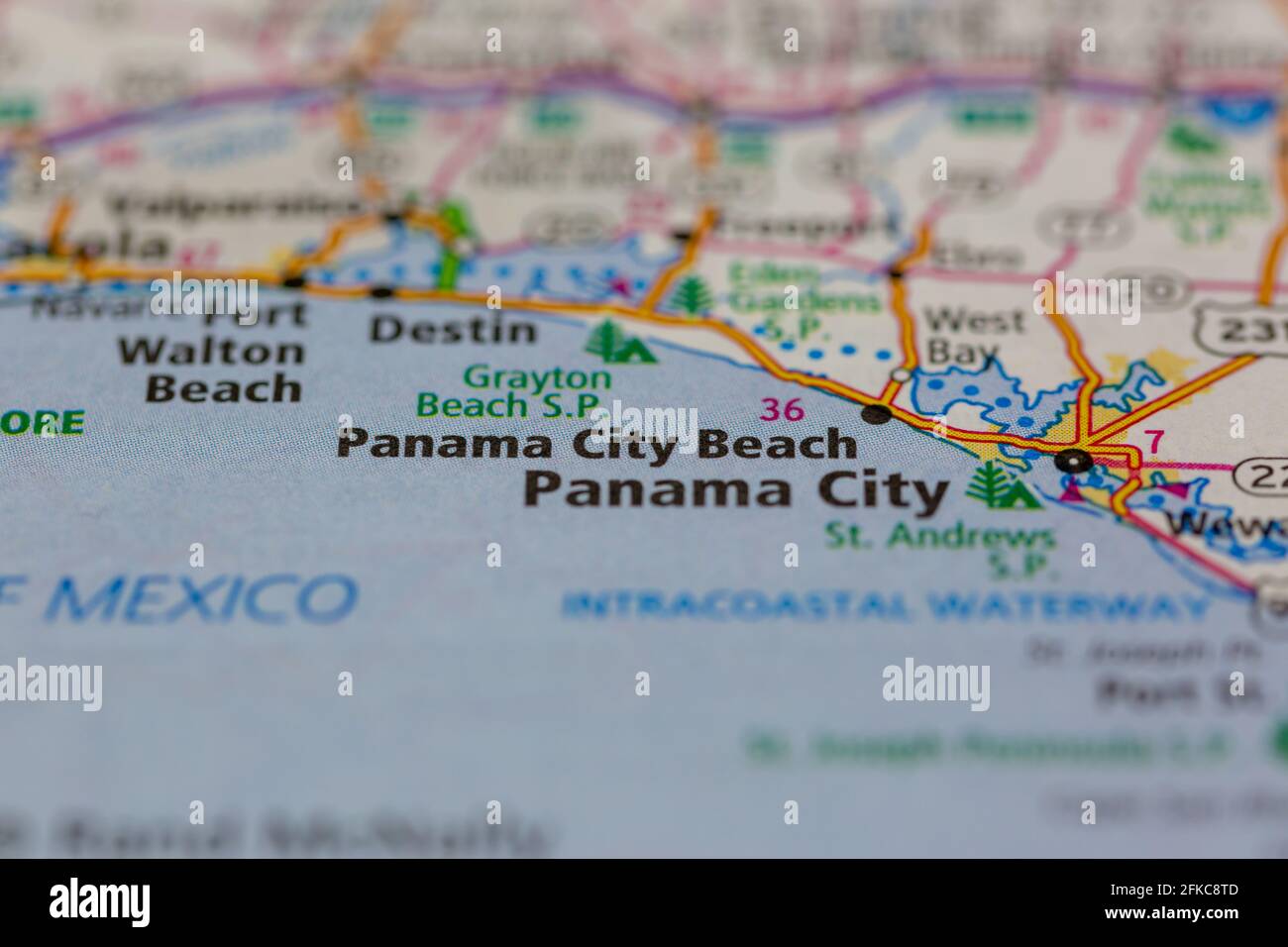 Panama City Beach Florida USA mostrato su una mappa geografica o mappa stradale Foto Stock