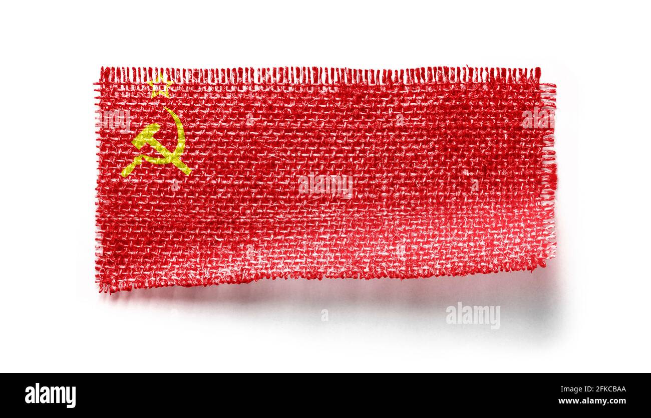 Bandiera dell'URSS su un panno su sfondo bianco Foto Stock