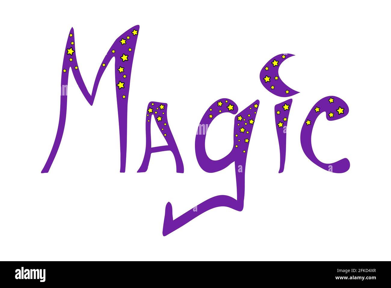 Parola disegnata a mano - magia - con stelle Illustrazione Vettoriale